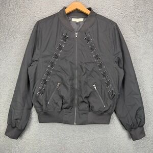 Gilded Intent Kids Black Lace Up Bomber Jacket Full Zip Size Large L Edgy Coat